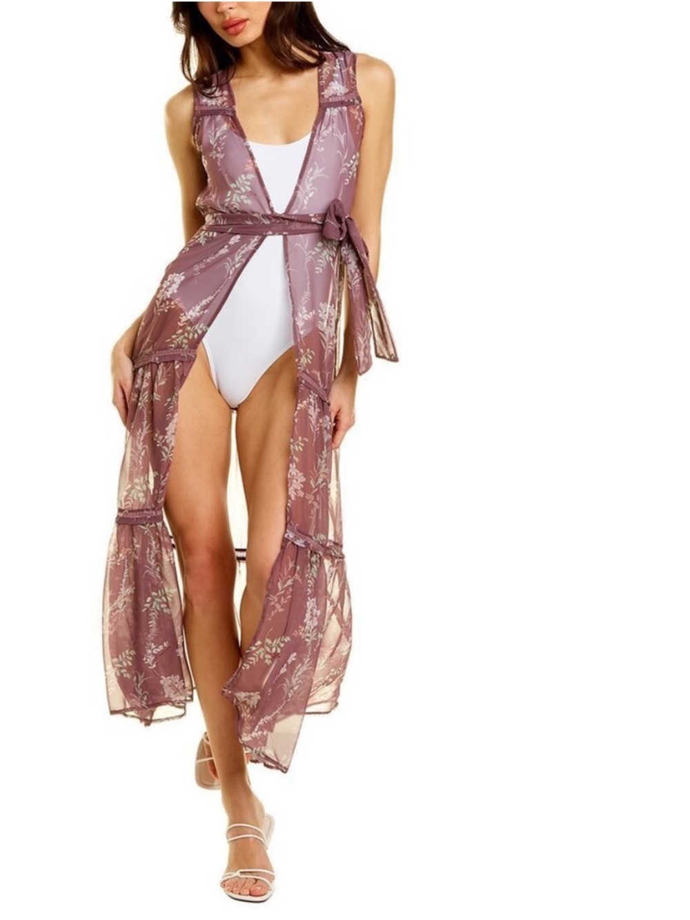 Revel Rey Imogen Iris Floral Sheer Duster Cover Up Small Boho Maxi New With Tags
